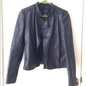 Black/dark navy blue faux leather jacket