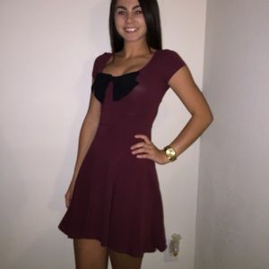 Maroon with black bow tight skater style dress