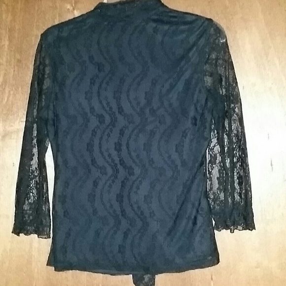 Black lace blouse with built in neck tie or bow - Picture 3 of 4