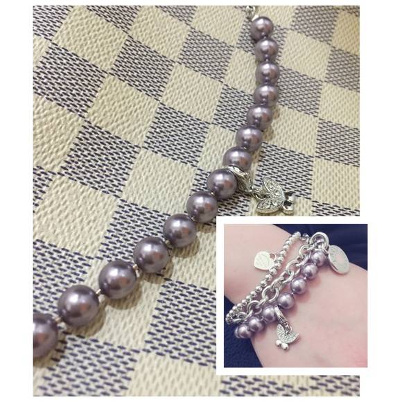 Swarovski Purple Pearls Butterfly Charm Bracelet