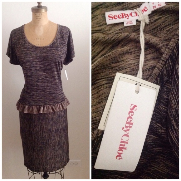 NWT See by Chloe dark brown beige dress