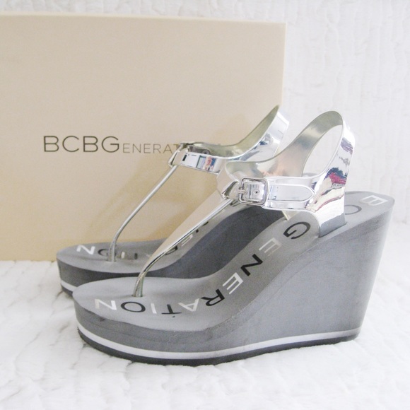 BCBGeneration Shoes - Silver Gray Wedge Sandals