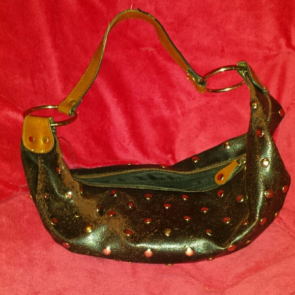 Dark brown leather stud bannana bag!