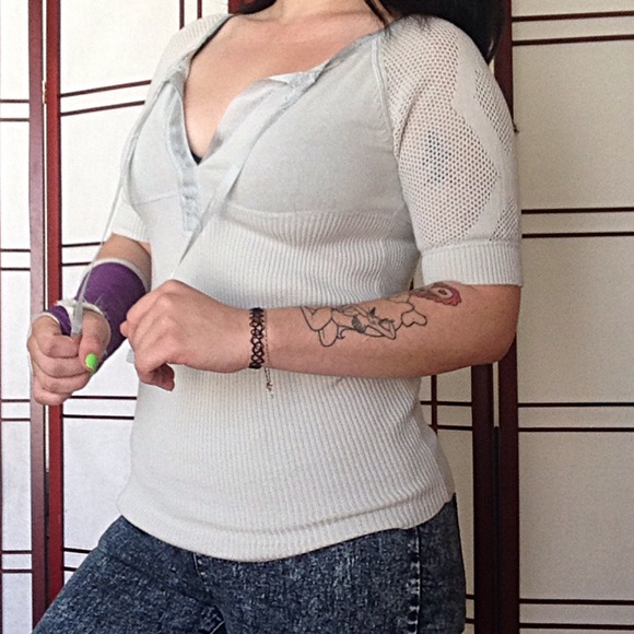 Armani Exchange Blouse w/ Crochet Shoulders - Picture 1 of 4
