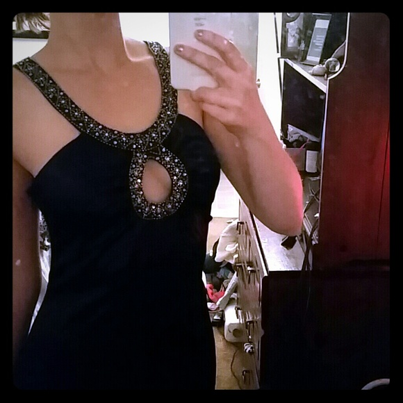 Navy blue/rhinestone floor length gown