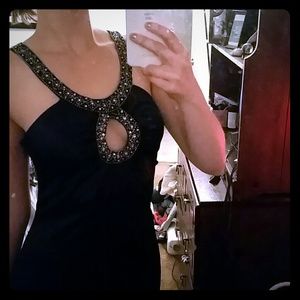 Navy blue/rhinestone floor length gown