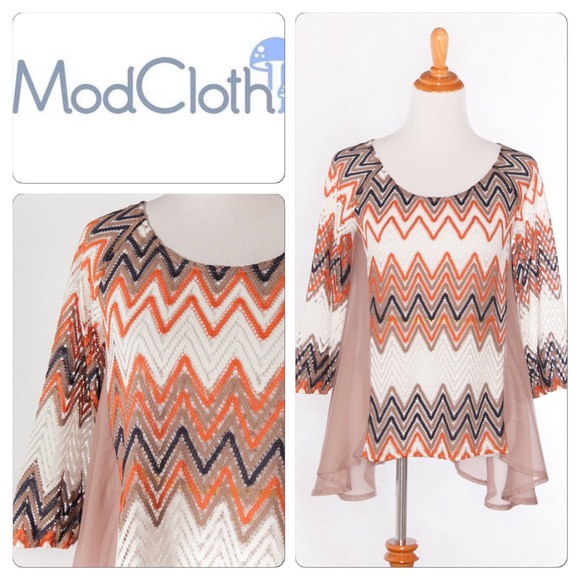 ModCloth Tops - NEW Knit Chevron Sheer Top