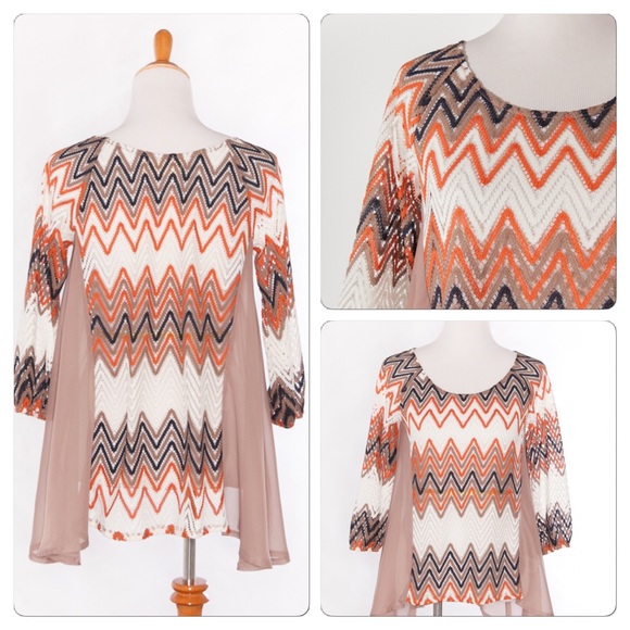 NEW Knit Chevron Sheer Top - Picture 2 of 2