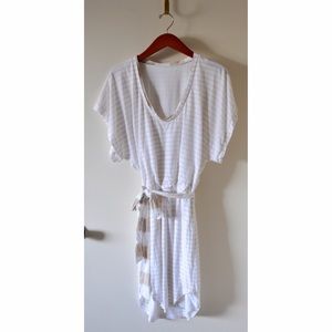 Splendid White and Linen Striped Dress ONE SIZE