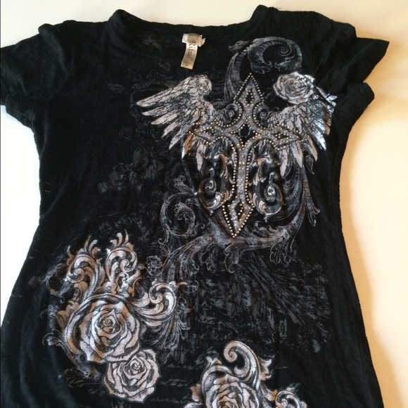 Black shirt some bling on the cross