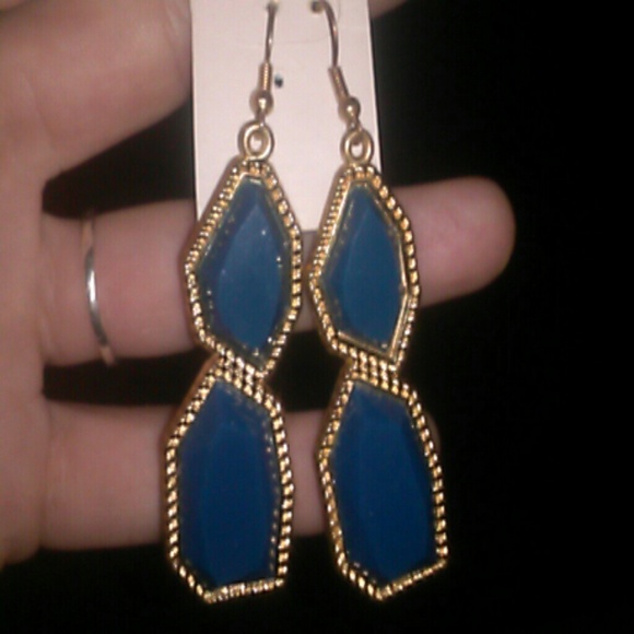 NWT!ROYAL BLUE & GOLD STATEMENT EARRINGS - Picture 2 of 3