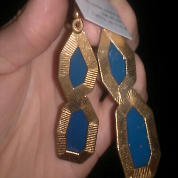NWT!ROYAL BLUE & GOLD STATEMENT EARRINGS - Picture 3 of 3