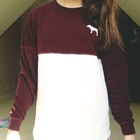 SOLD ON ♏️ [maroon and white PINK crew] - Picture 2 of 3