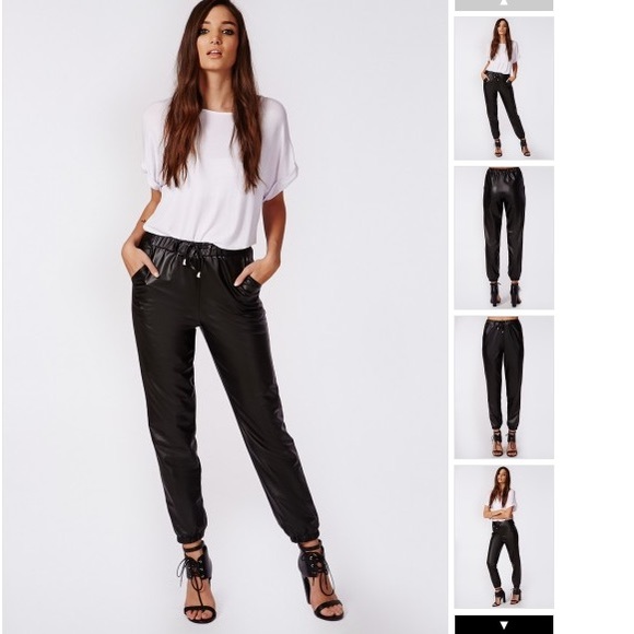 Black leather missguided joggers