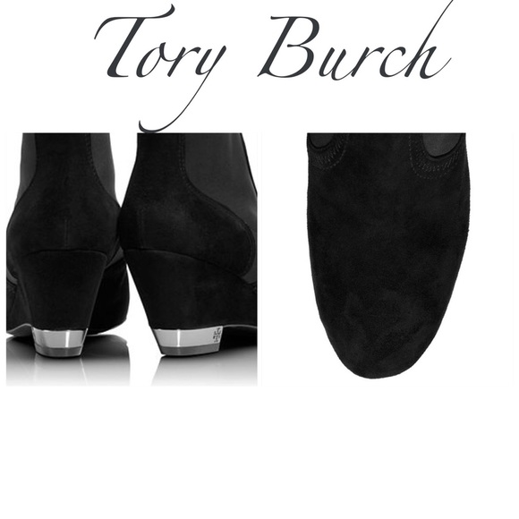SOLD NEW TORY BURCH BRENDA black wedge suede boots - Picture 4 of 4