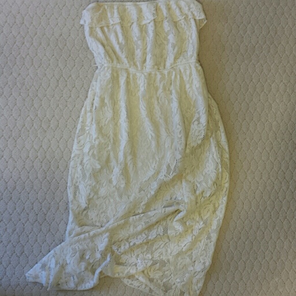 Hi low strapless lace dress