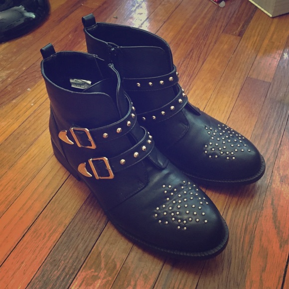 Gold studded black ankle boots