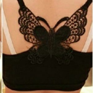 Black butterfly back crop tank SzM NWT