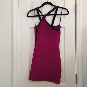 Bebe magenta w/ black sequence trim bandage dress