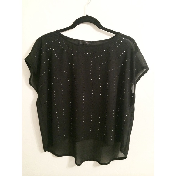 Pretty black sheer top with silver dots