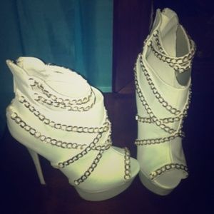 All white 6 inch heels