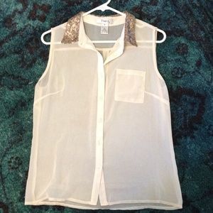 Sheer sleeveless off white blouse