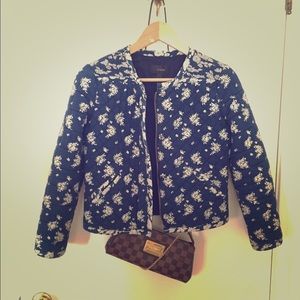 J. Crew indigo floral quilted jacket