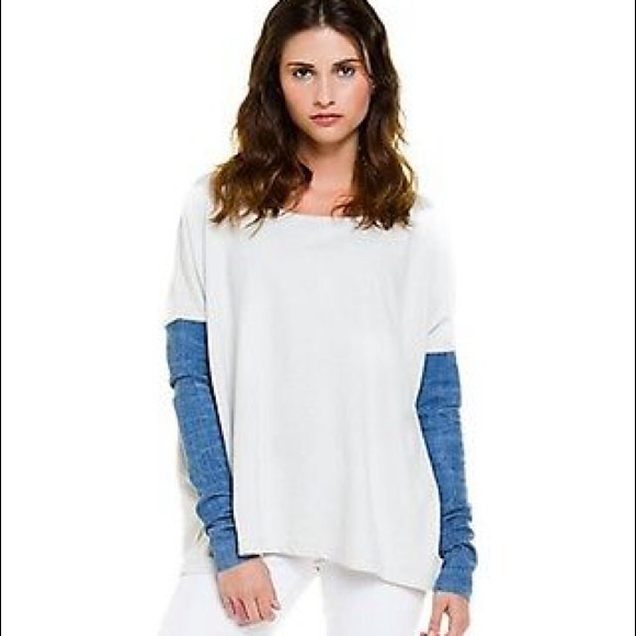 Bcbgeneration creme with denim sleeves