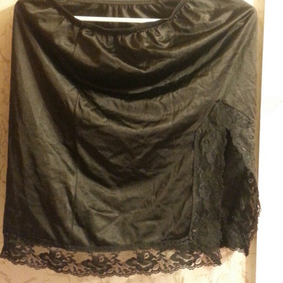 Black satin and lace slip