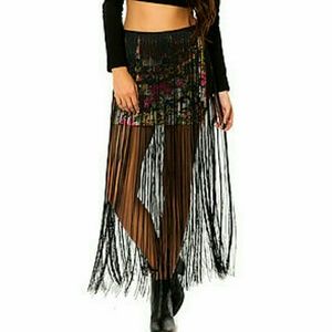 The Flower Fringe Skirt in Pink and Yellow