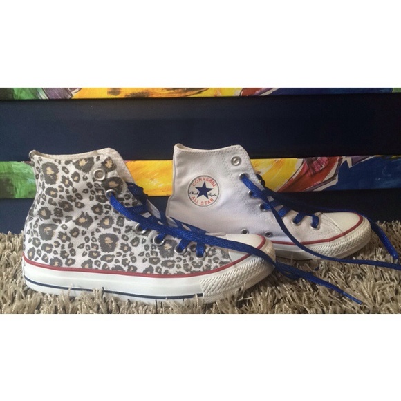 Custom cheetah white high top converse