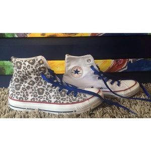 Custom cheetah white high top converse