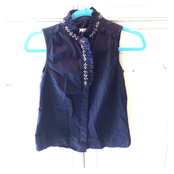 Navy top with embellished collar NWOT