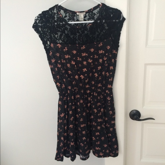 Black dress with light pink flowers