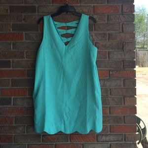 Mint Blue Shift Dress with scalloped hem