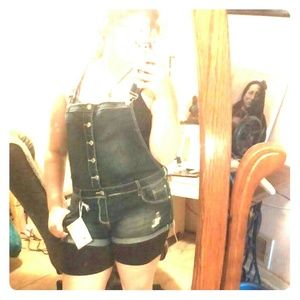 Comfy Dark Wash Overall Shorts