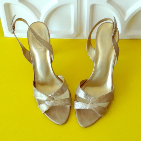 DKNY Skye Gold & Silver Leather Slingback Sandals