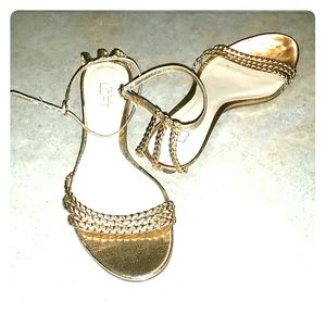 Worn once Ann Taylor Loft gold sandals w/wood sole