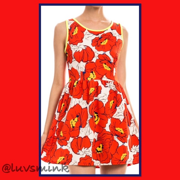 Miin Dresses & Skirts - SOLD !!  RED POPPIES KEYHOLE BACK DRESS SIZE SMALL