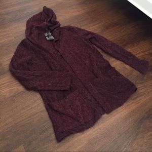Maroon and Gray Hooded Cardigan