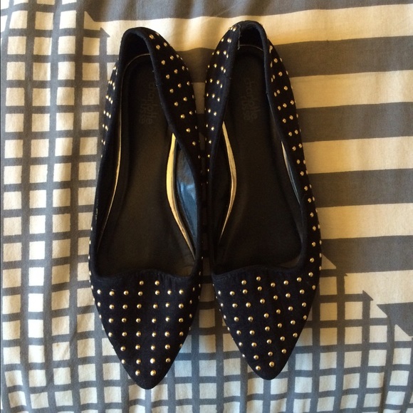 Studded black and gold flats. ADORABLE!!!!