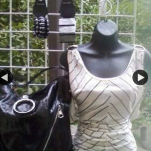 Horizontal stripe navy and white black purse,brace