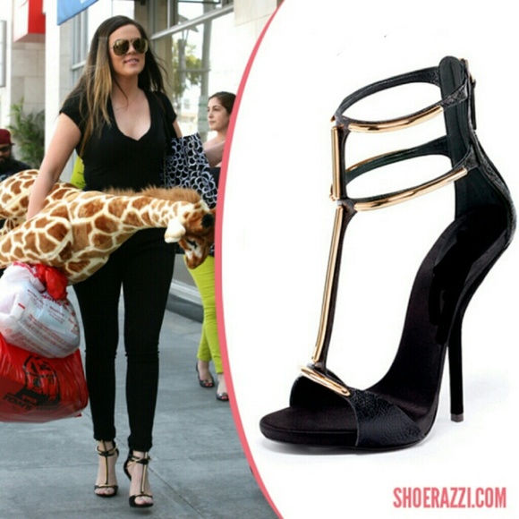 Giuseppe Style Black  Metal Bar T-Strap Sandal