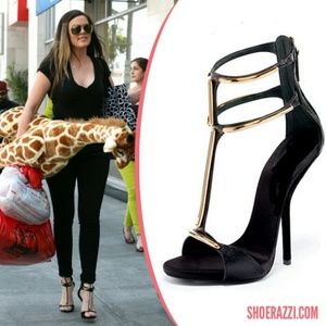 Giuseppe Style Black  Metal Bar T-Strap Sandal