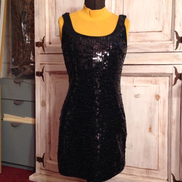 Black Sequined Mini-Dress tank top style