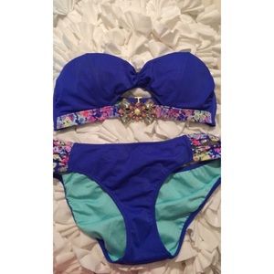 Victoria's Secret blue bandeau jeweled bikini