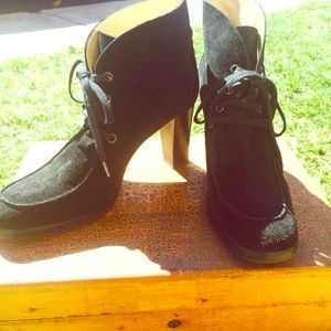 Michael Kors suede lace up heeled booties.