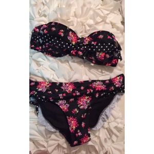Victoria's Secret Black & Floral ruffle bikini