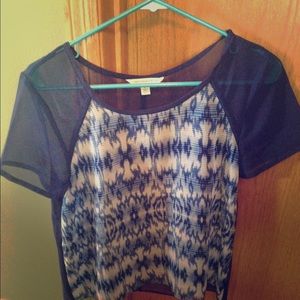 Sheer, Blue, Short Sleeve Blouse
