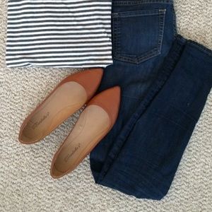 Brown Leather Pointy Toe Ballet Flats